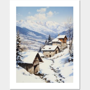 A snowy town in The Alps. Posters and Art